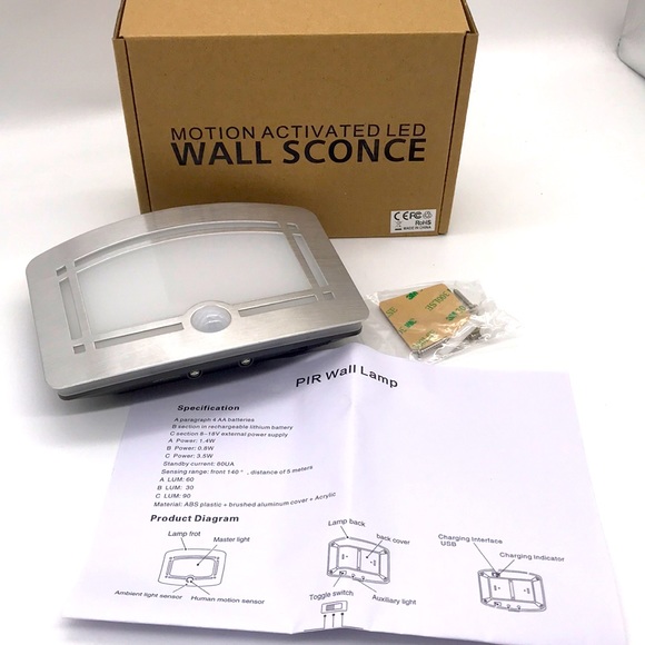 None Other - Luxury Aluminum Case/Motion Activated Wall Sconce